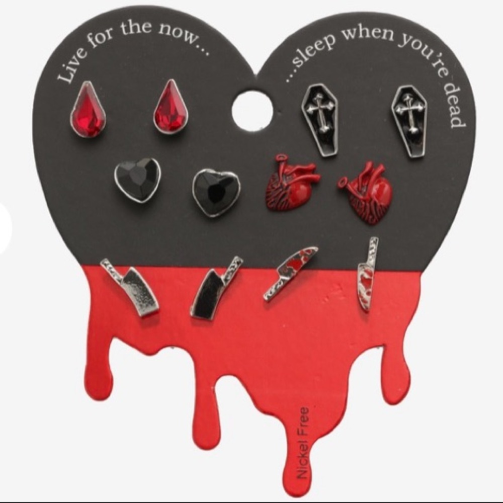 HOT TOPIC Spooky Goth Death EARRINGS 6 PAIRS!